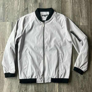 Wulful Jacket Gray White Casual Lightweight Bomber Jacket Size Large Zip Up
